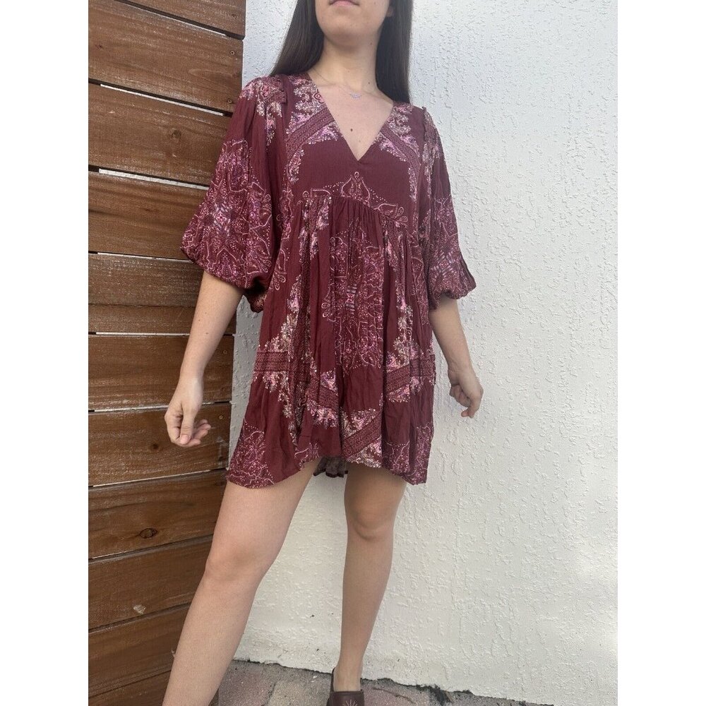Nwt Free People Tunic Mini Dress Top Pomegranate Paisley Pockets Poet Peasant M